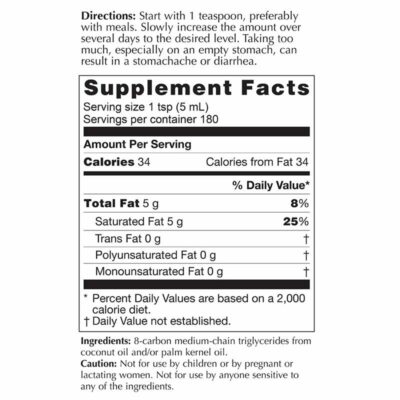 C-8 MCT Oil Supplement Facts Panel