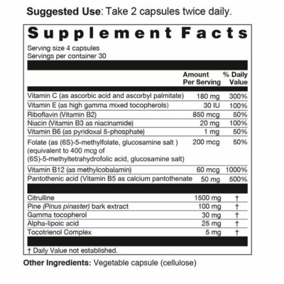 Citrulline Cofactors Supplement Facts Panel