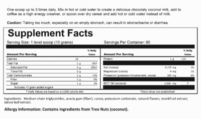 Easy MCT Chocolate Supplement Facts