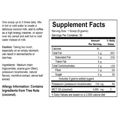 Easy MCT Vanilla Supplement Facts