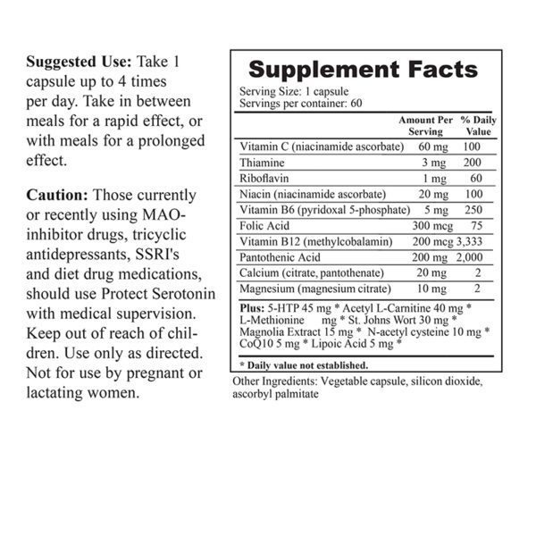 Protect Serotonin Supplement Facts Panel