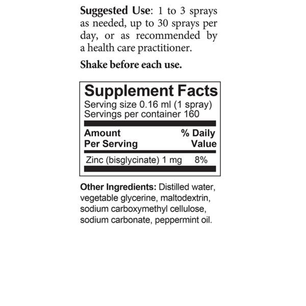 ZInc Protect Spray Supplement Facts